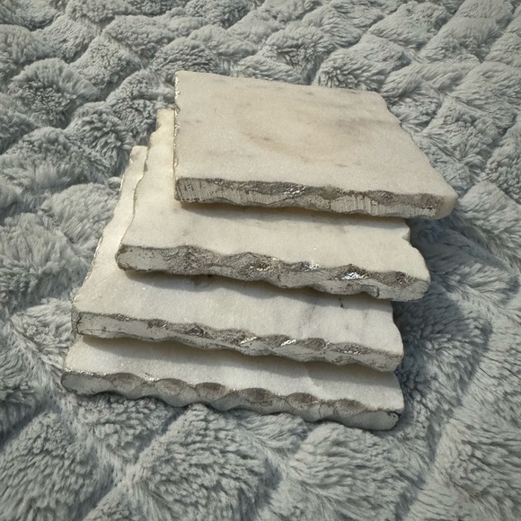 Other - White Marble with silver foil edges set of 4 coasters